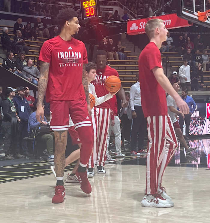 Indiana center Kel'el Ware in uniform for warmups against Purdue after being listed questionable.